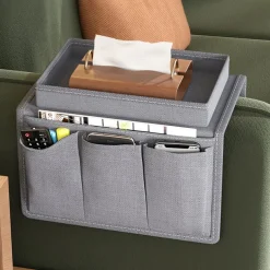 Armrest Organizer with Cup Holder, Tray, and Remote Control Holder for Recliner Sofa Armrests - Fits Couch Armrests, Chair Arms, Bedside - Storage Pouch for Phone, Tablet, Books, Magazines, Drink Holder