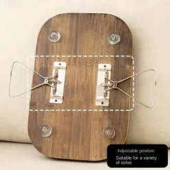 Art Deco Bamboo Sofa Arm Tray Table, Portable Folding Clip-On Side Table, Metal Frame, No Electricity Needed, Brown Bamboo Drink Shelf for Couch and Console Tables