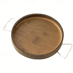 Art Deco Bamboo Sofa Arm Tray Table, Portable Folding Clip-On Side Table, Metal Frame, No Electricity Needed, Brown Bamboo Drink Shelf for Couch and Console Tables