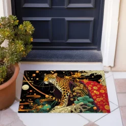 Art Deco Leopard Doormat Non-Slip Oil Proof Rug Indoor Outdoor Mat Bedroom Decor Bathroom Mat Entrance Rug Door Mat