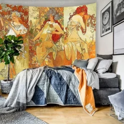 Art Nouveau Lady Hanging Tapestry Victoria Wall Art Decor Photograph Backdrop Blanket Curtain Home Bedroom Living Room Decoration