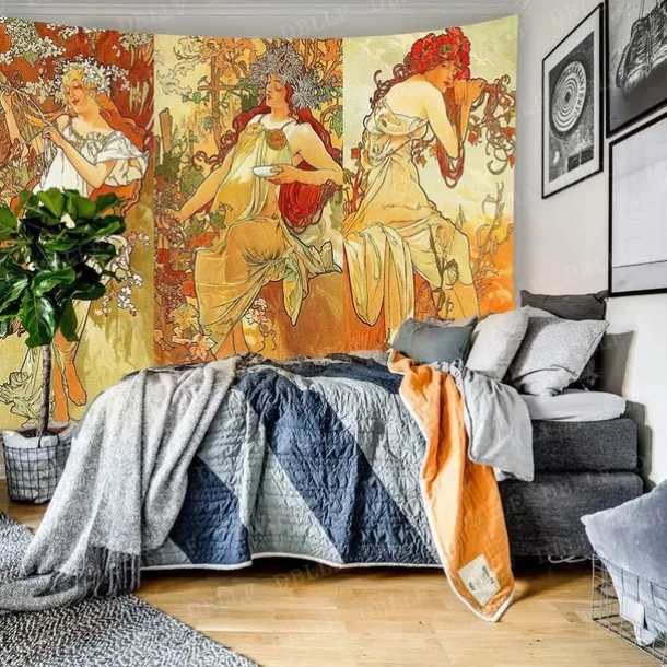 Art Nouveau Lady Hanging Tapestry Victoria Wall Art Decor Photograph Backdrop Blanket Curtain Home Bedroom Living Room Decoration