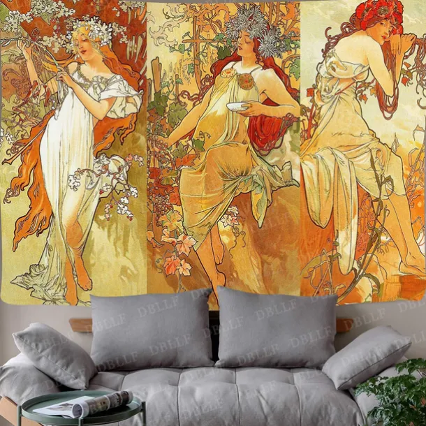 Art Nouveau Lady Hanging Tapestry Victoria Wall Art Decor Photograph Backdrop Blanket Curtain Home Bedroom Living Room Decoration