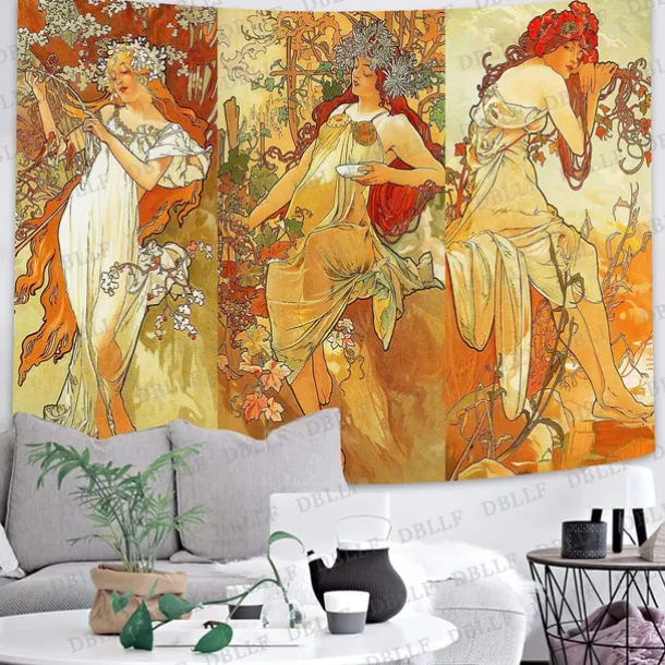 Art Nouveau Lady Hanging Tapestry Victoria Wall Art Decor Photograph Backdrop Blanket Curtain Home Bedroom Living Room Decoration