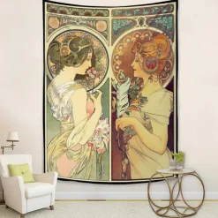 Art Nouveau Lady Hanging Tapestry Victoria Wall Art Decor Photograph Backdrop Blanket Curtain Home Bedroom Living Room Decoration