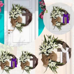 Artificial Easter Wreath, Easter Decoration, Cross Wreath, Decoration for Hanging Door Wreath, Cross Easter Wreath for Hanging as Spring Decoration