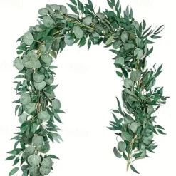 Artificial Eucalyptus Garland Plant, Faux Hanging Eucalyptus Vines Leaves Greenery, Premium Oxidation Resistance Artificial Flower, Wall Decor, Yard Decoration, Yard Supplies, Party Decor, Holiday Supplies, Holiday Arrangement, Garden Decor