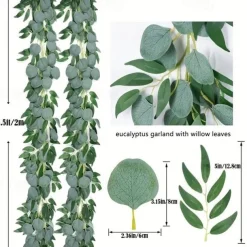 Artificial Eucalyptus Garland Plant, Faux Hanging Eucalyptus Vines Leaves Greenery, Premium Oxidation Resistance Artificial Flower, Wall Decor, Yard Decoration, Yard Supplies, Party Decor, Holiday Supplies, Holiday Arrangement, Garden Decor