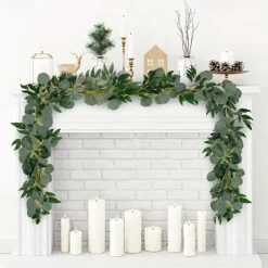 Artificial Eucalyptus Garland Plant, Faux Hanging Eucalyptus Vines Leaves Greenery, Premium Oxidation Resistance Artificial Flower, Wall Decor, Yard Decoration, Yard Supplies, Party Decor, Holiday Supplies, Holiday Arrangement, Garden Decor