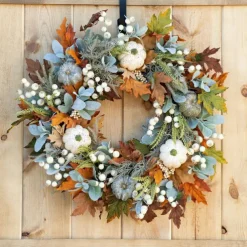 Artificial Fall Wreaths for Front Door Rustic Autumn Wreath with Pumpkin,Rose,Berry Branchesm,Mixed Leaves Thanksgiving Wreath Fall Door Wreath