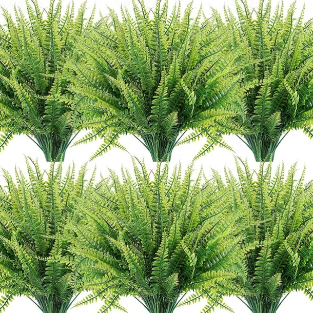 Artificial Ferns for Home Outdoors 5pcs Artificial Outdoor Plants Fake Fern Faux Boston Fern Greenery UV Resistant Plastic Plant Wedding Decoration