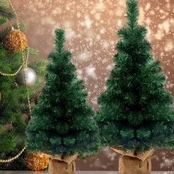 Artificial Mini Christmas Tree, Miniature Artificial Holiday Christmas Pine Tree with Cloth Bag Base for Home Office Christmas Party Desktop Tabletop Ornaments Decoration