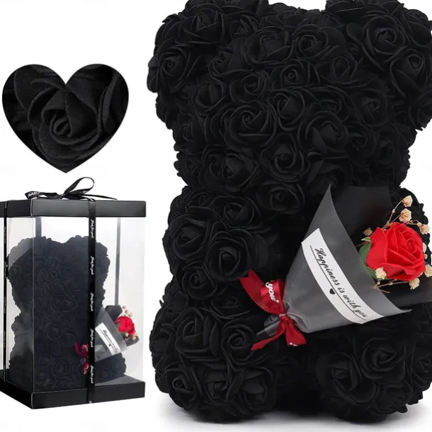 Artificial Rose Bear Flower Arrangement Mother's Day Gift- Foam Roses with Container for Mother's Day, Anniversary, Wedding, Birthday