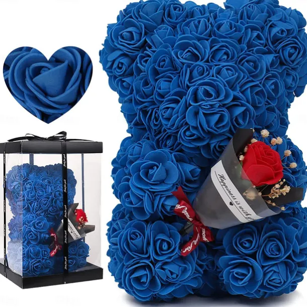 Artificial Rose Bear Flower Arrangement Mother's Day Gift- Foam Roses with Container for Mother's Day, Anniversary, Wedding, Birthday