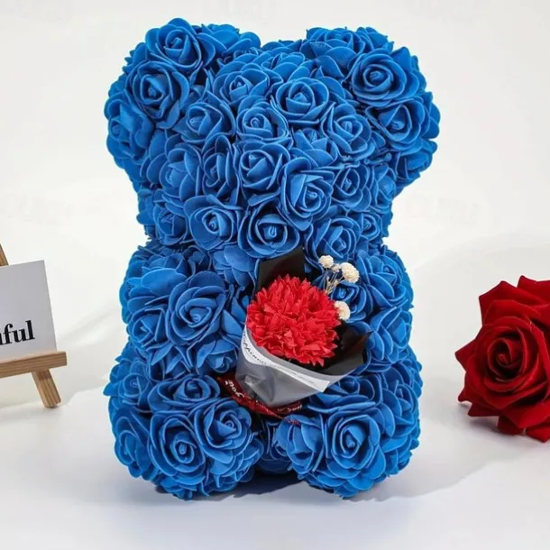 Artificial Rose Bear Flower Arrangement Mother's Day Gift- Foam Roses with Container for Mother's Day, Anniversary, Wedding, Birthday
