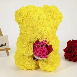 Artificial Rose Bear Flower Arrangement Mother's Day Gift- Foam Roses with Container for Mother's Day, Anniversary, Wedding, Birthday