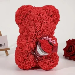 Artificial Rose Bear Flower Arrangement Mother's Day Gift- Foam Roses with Container for Mother's Day, Anniversary, Wedding, Birthday