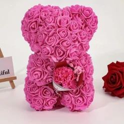 Artificial Rose Bear Flower Arrangement Mother's Day Gift- Foam Roses with Container for Mother's Day, Anniversary, Wedding, Birthday