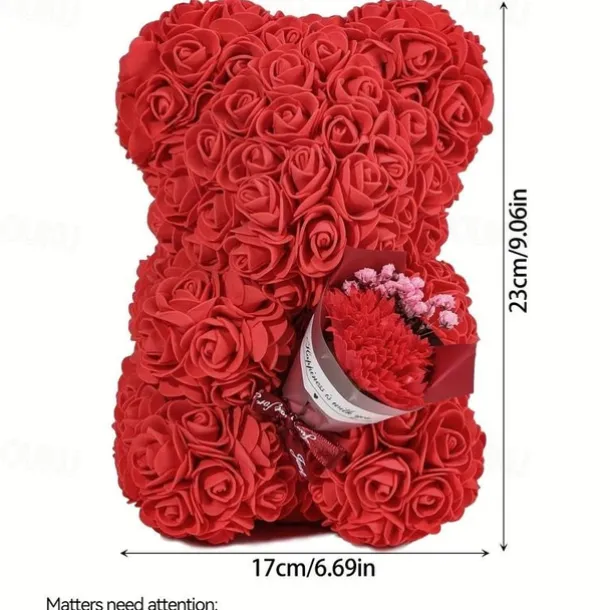 Artificial Rose Bear Flower Arrangement Mother's Day Gift- Foam Roses with Container for Mother's Day, Anniversary, Wedding, Birthday