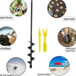 Auger Drill Bit Garden Spiral Hole Drill,Easy Planter Bulb & Bedding Plant Augers -Earth Auger Bit Post Or Umbrella Hole Digger For 3/8