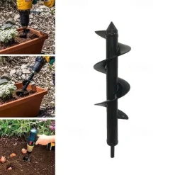 Auger Drill Bit Garden Spiral Hole Drill,Easy Planter Bulb & Bedding Plant Augers -Earth Auger Bit Post Or Umbrella Hole Digger For 3/8