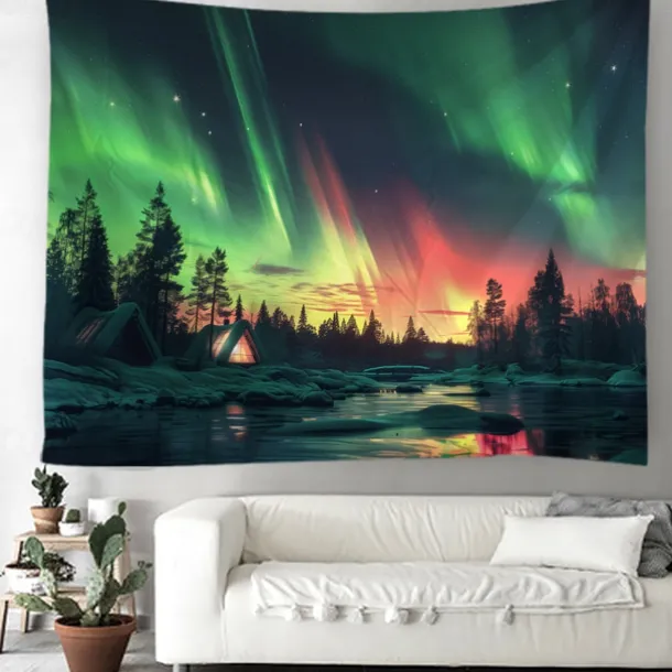 Aurora Northern Lights Hanging Tapestry Wall Art Large Tapestry Mural Decor Photograph Backdrop Blanket Curtain Home Bedroom Living Room Decoration