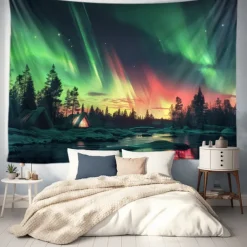 Aurora Northern Lights Hanging Tapestry Wall Art Large Tapestry Mural Decor Photograph Backdrop Blanket Curtain Home Bedroom Living Room Decoration