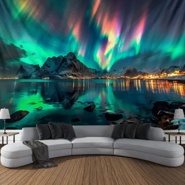 Aurora Northern Lights Hanging Tapestry Wall Art Large Tapestry Mural Decor Photograph Backdrop Blanket Curtain Home Bedroom Living Room Decoration