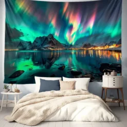 Aurora Northern Lights Hanging Tapestry Wall Art Large Tapestry Mural Decor Photograph Backdrop Blanket Curtain Home Bedroom Living Room Decoration
