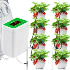 Automatic Watering System USB Power Automatic Drip Irrigation Kit 8 Drop Arrow Holiday Plant Watering Devices for Indoor Potted Plants LED Display DIY Automatic Plant Waterer Gift for Gardening Lovers