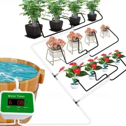 Automatic Watering System USB Power Automatic Drip Irrigation Kit 8 Drop Arrow Holiday Plant Watering Devices for Indoor Potted Plants LED Display DIY Automatic Plant Waterer Gift for Gardening Lovers