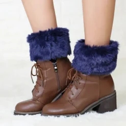 Autumn and Winter Short Style Cuffed Plush Insulation Socks and Boots Cover for Women's Knitted Wool Leg Protectors