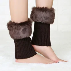 Autumn and Winter Short Style Cuffed Plush Insulation Socks and Boots Cover for Women's Knitted Wool Leg Protectors