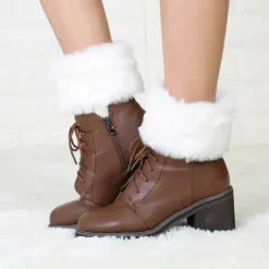 Autumn and Winter Short Style Cuffed Plush Insulation Socks and Boots Cover for Women's Knitted Wool Leg Protectors