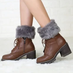 Autumn and Winter Short Style Cuffed Plush Insulation Socks and Boots Cover for Women's Knitted Wool Leg Protectors