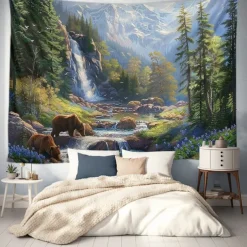 Autumn Deer Forest Hanging Tapestry Wall Art Large Tapestry Mural Decor Photograph Backdrop Blanket Curtain Home Bedroom Living Room Decoration