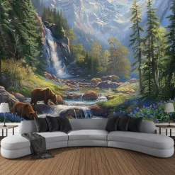 Autumn Deer Forest Hanging Tapestry Wall Art Large Tapestry Mural Decor Photograph Backdrop Blanket Curtain Home Bedroom Living Room Decoration
