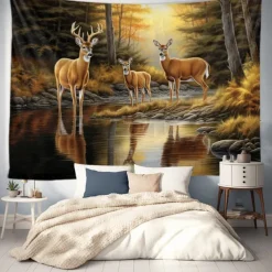 Autumn Deer Forest Hanging Tapestry Wall Art Large Tapestry Mural Decor Photograph Backdrop Blanket Curtain Home Bedroom Living Room Decoration