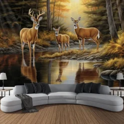 Autumn Deer Forest Hanging Tapestry Wall Art Large Tapestry Mural Decor Photograph Backdrop Blanket Curtain Home Bedroom Living Room Decoration