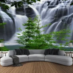 Autumn Forest Cascade Hanging Tapestry Wall Art Large Tapestry Mural Decor Photograph Backdrop Blanket Curtain Home Bedroom Living Room Decoration