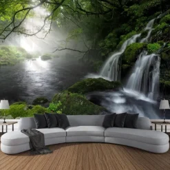 Autumn Forest Cascade Hanging Tapestry Wall Art Large Tapestry Mural Decor Photograph Backdrop Blanket Curtain Home Bedroom Living Room Decoration