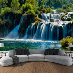 Autumn Forest Cascade Hanging Tapestry Wall Art Large Tapestry Mural Decor Photograph Backdrop Blanket Curtain Home Bedroom Living Room Decoration