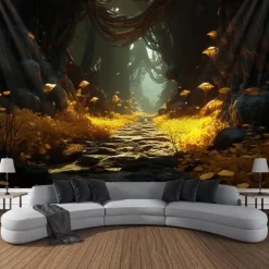 Autumn Forest Hanging Tapestry Trippy Wall Art Large Tapestry Mural Decor Photograph Backdrop Blanket Curtain Home Bedroom Living Room Decoration