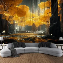 Autumn Forest Hanging Tapestry Trippy Wall Art Large Tapestry Mural Decor Photograph Backdrop Blanket Curtain Home Bedroom Living Room Decoration