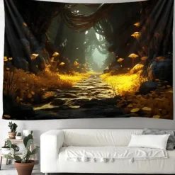 Autumn Forest Hanging Tapestry Trippy Wall Art Large Tapestry Mural Decor Photograph Backdrop Blanket Curtain Home Bedroom Living Room Decoration