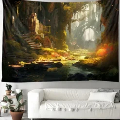 Autumn Forest Hanging Tapestry Trippy Wall Art Large Tapestry Mural Decor Photograph Backdrop Blanket Curtain Home Bedroom Living Room Decoration