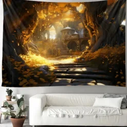 Autumn Forest Hanging Tapestry Trippy Wall Art Large Tapestry Mural Decor Photograph Backdrop Blanket Curtain Home Bedroom Living Room Decoration