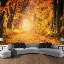 Autumn Forest Scenery Tapestry Wall Art Large Tapestry Wall Decoration Photography Background Blanket Curtain Home Bedroom Living Room Decoration