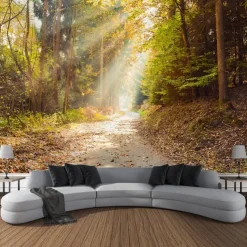Autumn Forest Scenery Tapestry Wall Art Large Tapestry Wall Decoration Photography Background Blanket Curtain Home Bedroom Living Room Decoration