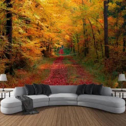 Autumn Forest Scenery Tapestry Wall Art Large Tapestry Wall Decoration Photography Background Blanket Curtain Home Bedroom Living Room Decoration